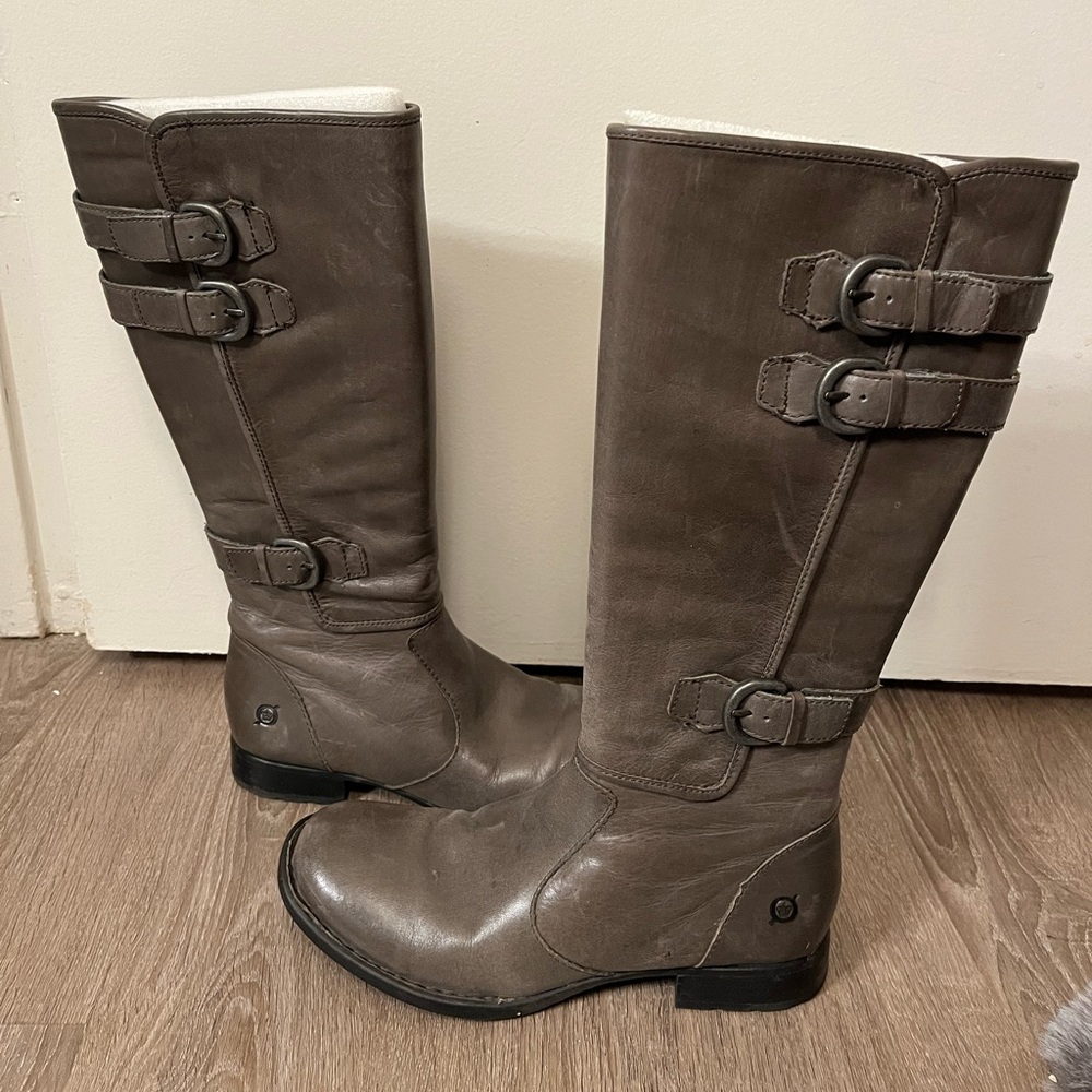 Born size 8 dark grey knee high boots.